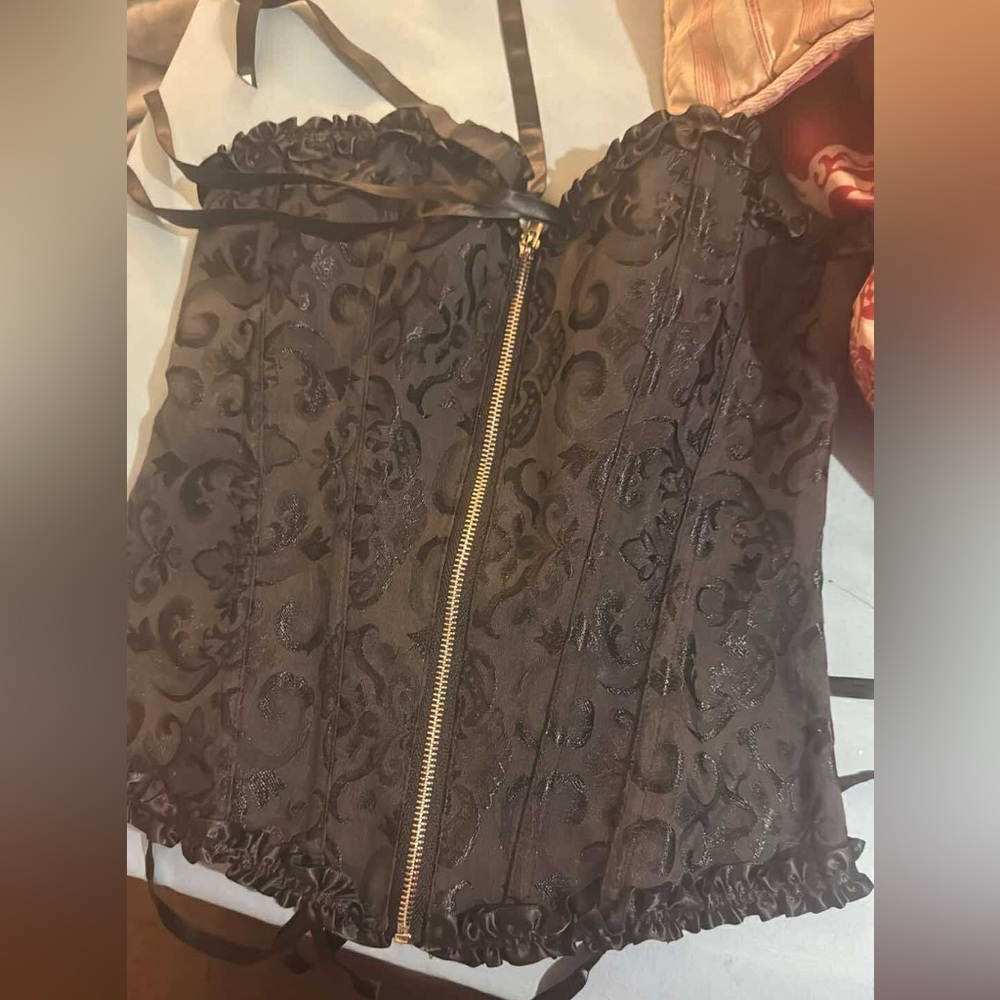 Black Brocade Corset with Zipper